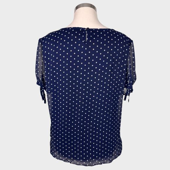 Tamara H. XL Navy Blue White Polka Dot Blouse Short Sleeve 100% Polyester - Picture 5 of 8